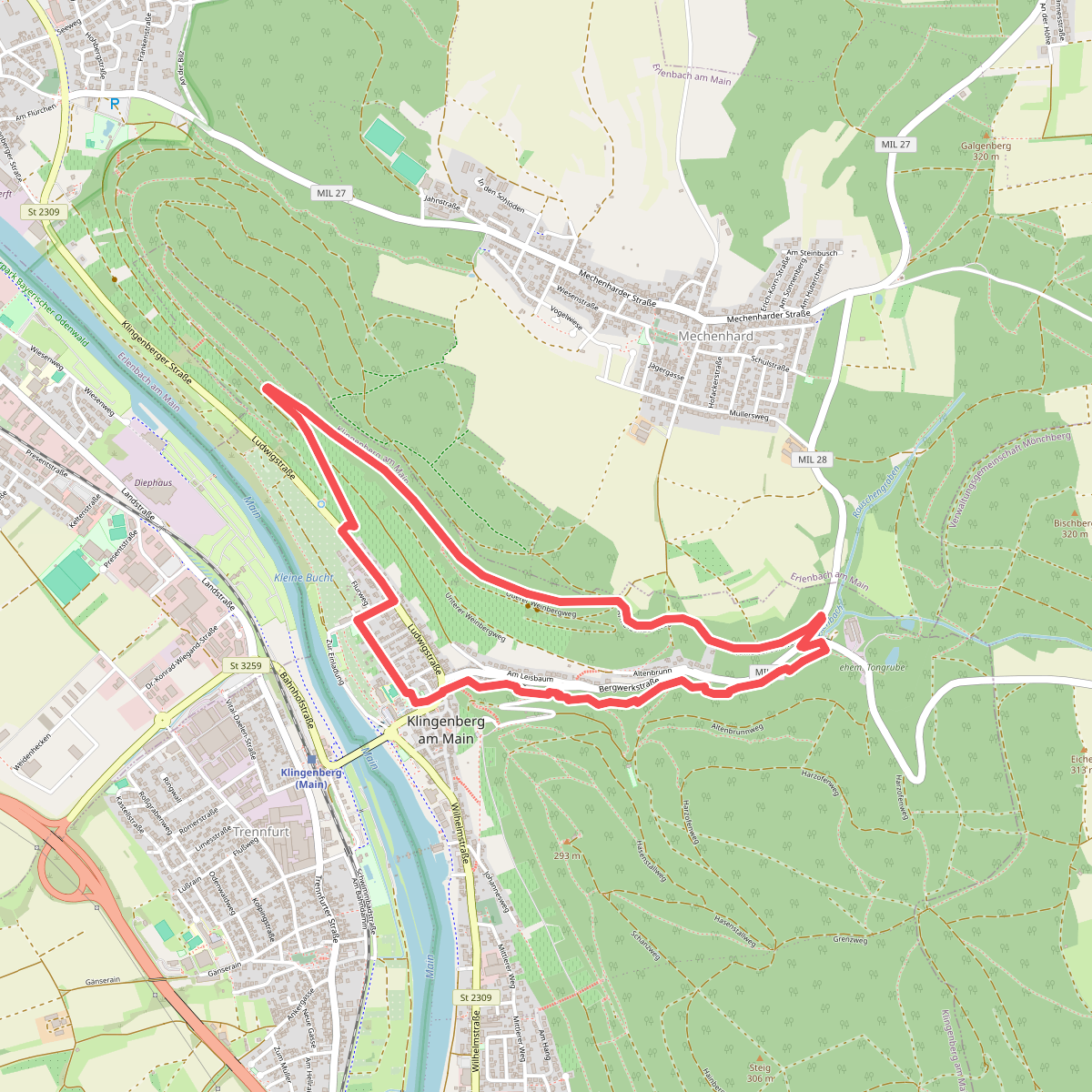 Rote Schnepfe, Rundwanderweg Klingenberg