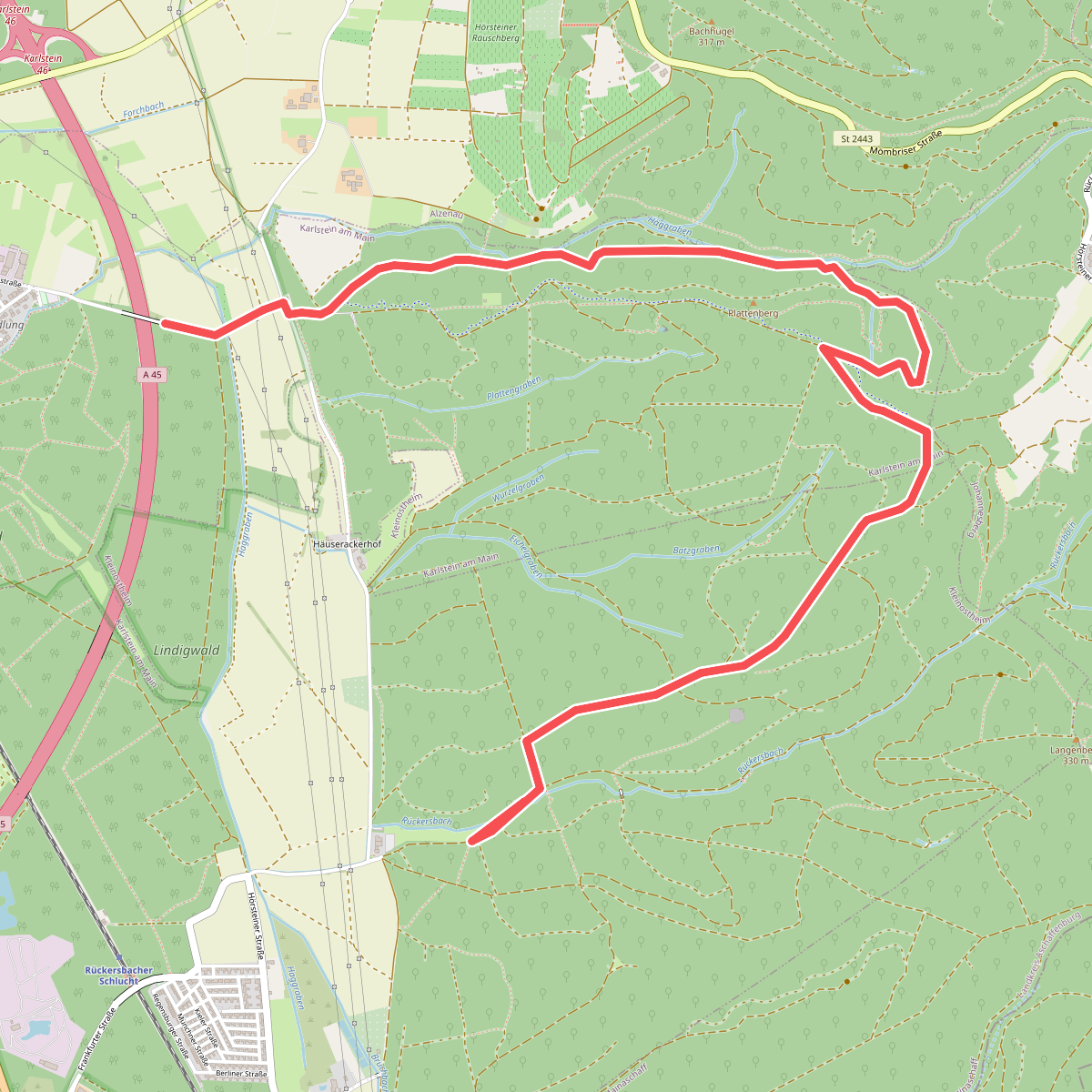 Schwarzer Fuchs, Rundwanderweg Rückersbacher Schlucht
