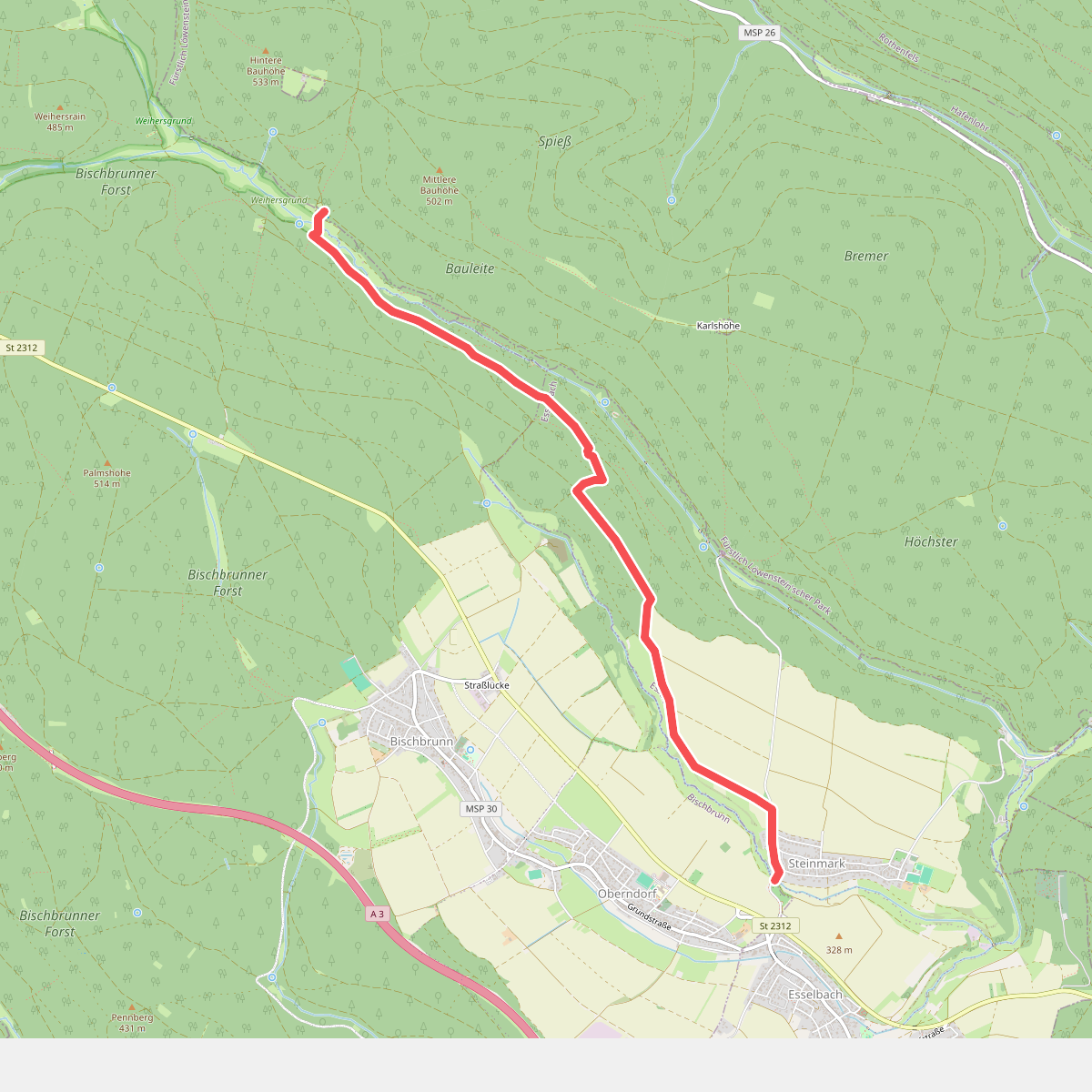 Gebietswanderweg Roter Doppelbalken: Esselbach - Sylvan