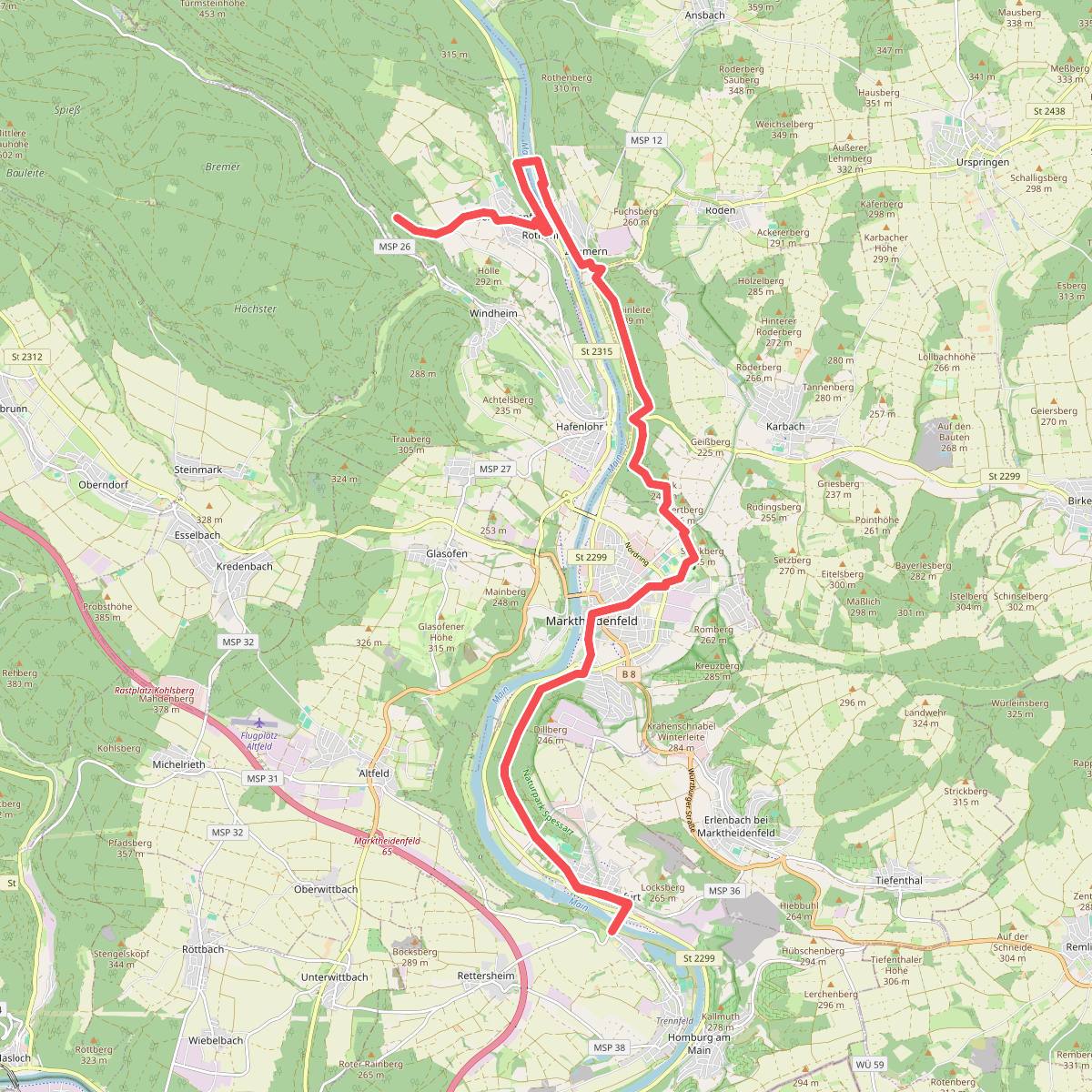 Gebietswanderweg Roter Balken: Hafenlohrtal - Lengfurt