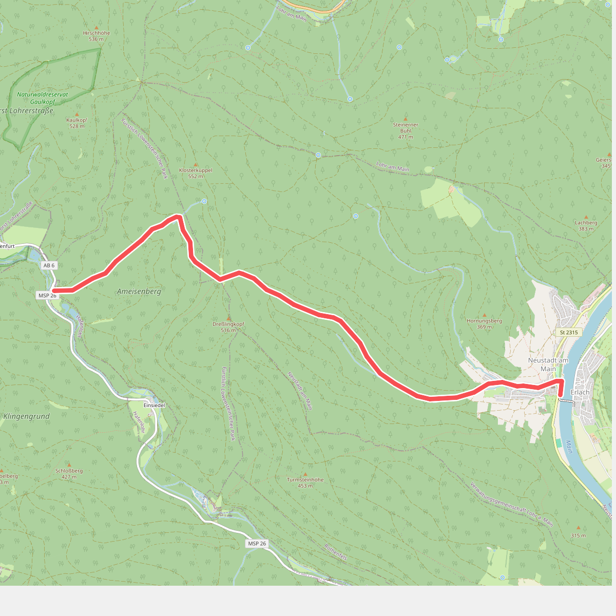Gebietswanderweg Rotes Dreieck, Hafenlohrtal Forsthaus Diana - Neustadt am Main