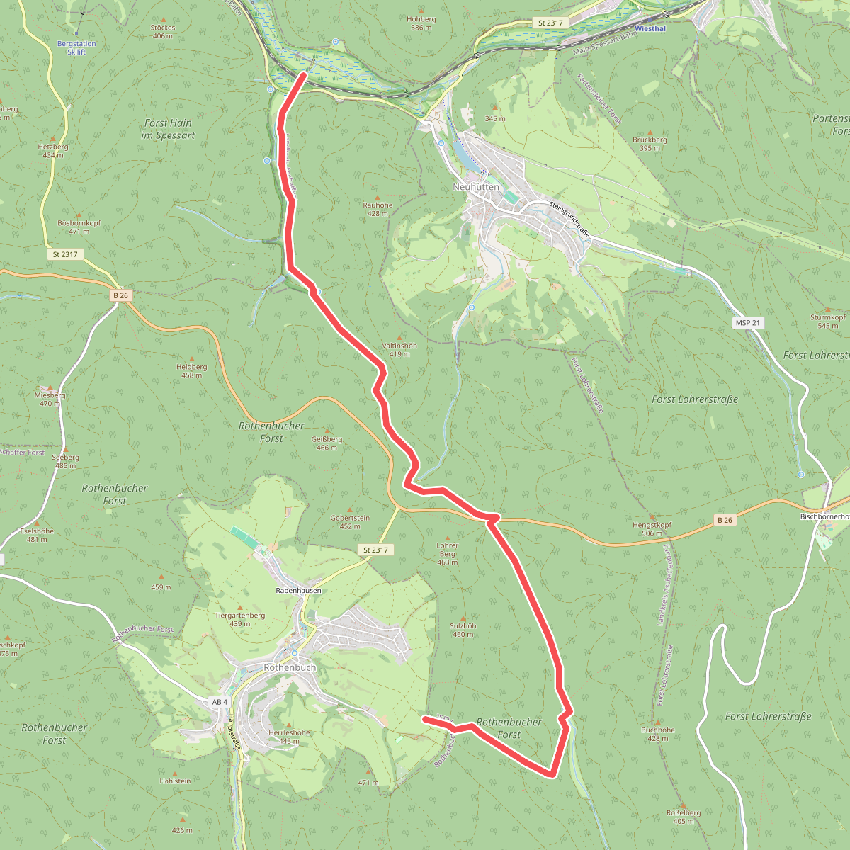 Gebietswanderweg Rotes Dreieck Kalter Grund - Bomigsee