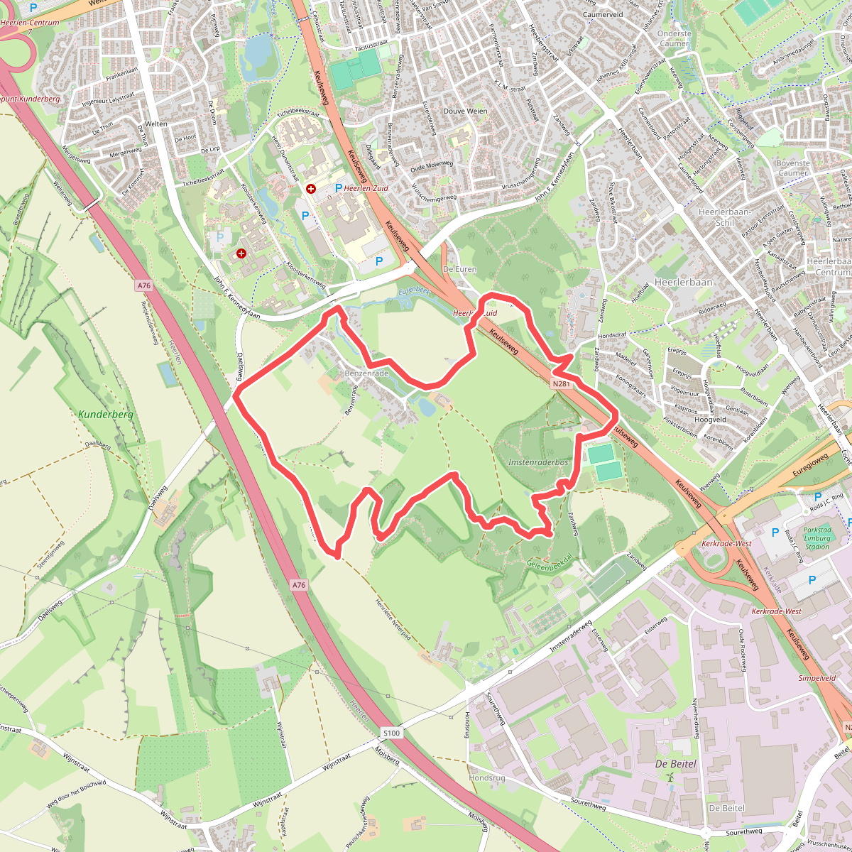 Wandelroute Imstenraderbos, bij Heerlen (geel)