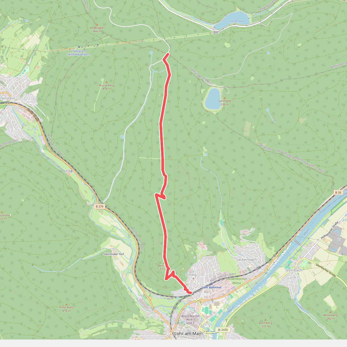 Gebietswanderweg Roter Schrägstrich Lohr - Langenprozelten Kraftwerk
