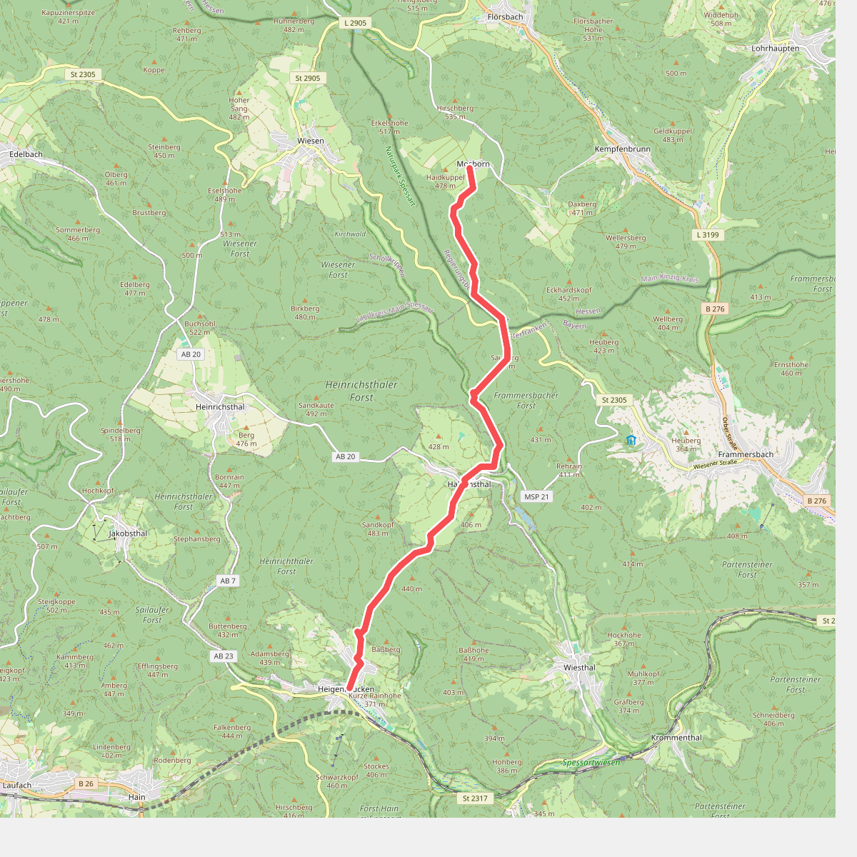 Gebietswanderweg Roter Balken: Heigenbrücken - Mosborn