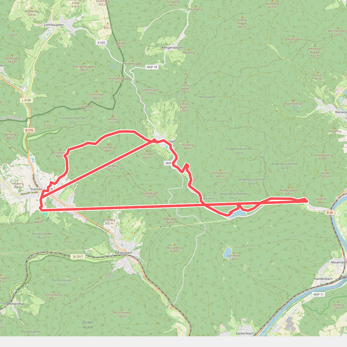 Gebietswanderweg Roter Doppelbalken Ruppertshütten-Frammersbach-Sindersbachtal