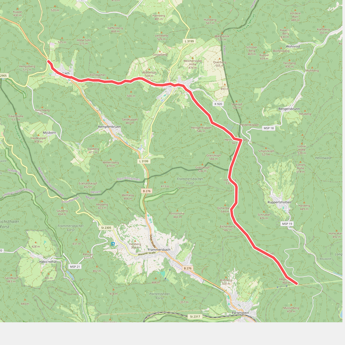 Gebietswanderweg Roter Schrägstrich: Flörsbach - Langenprozelten Kraftwerk