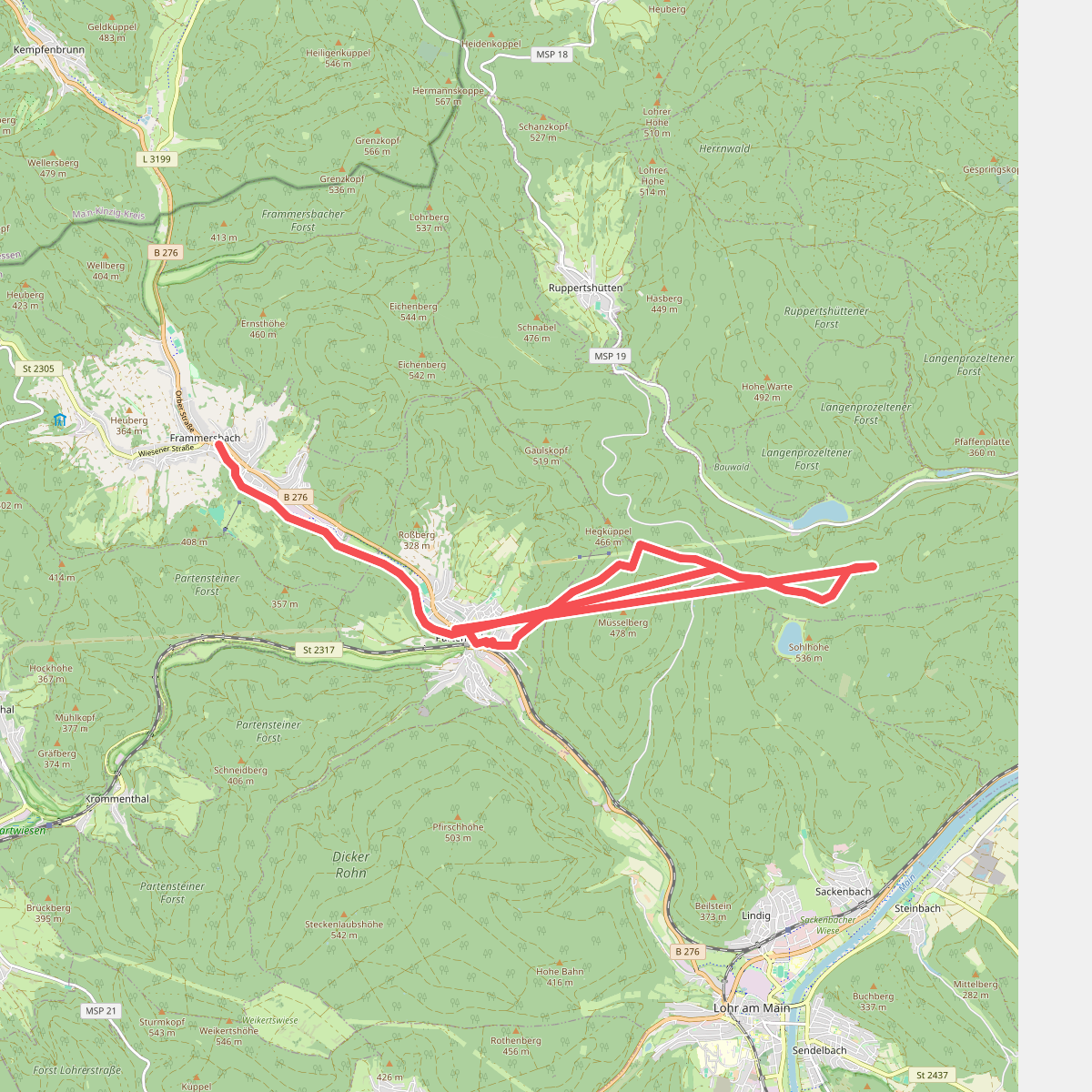 Gebietswanderweg Rotes X, Frammersbach - Partenstein - Langenprozelten Kraftwerk