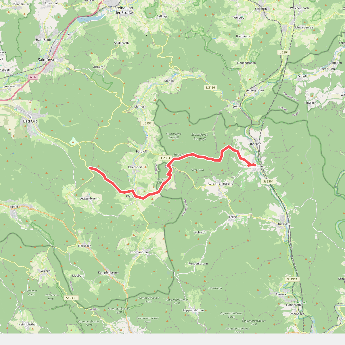 Gebietswanderweg Rotes X, Mittelsinn - Wegscheid