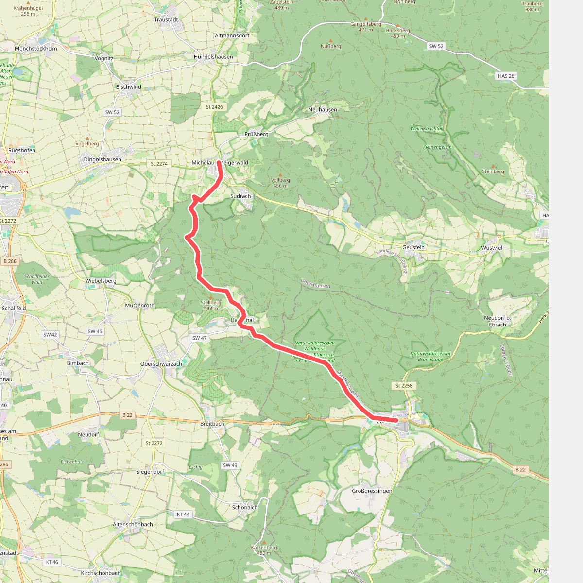 Wanderweg Blaues Dreieck von Michelau nach Ebrach