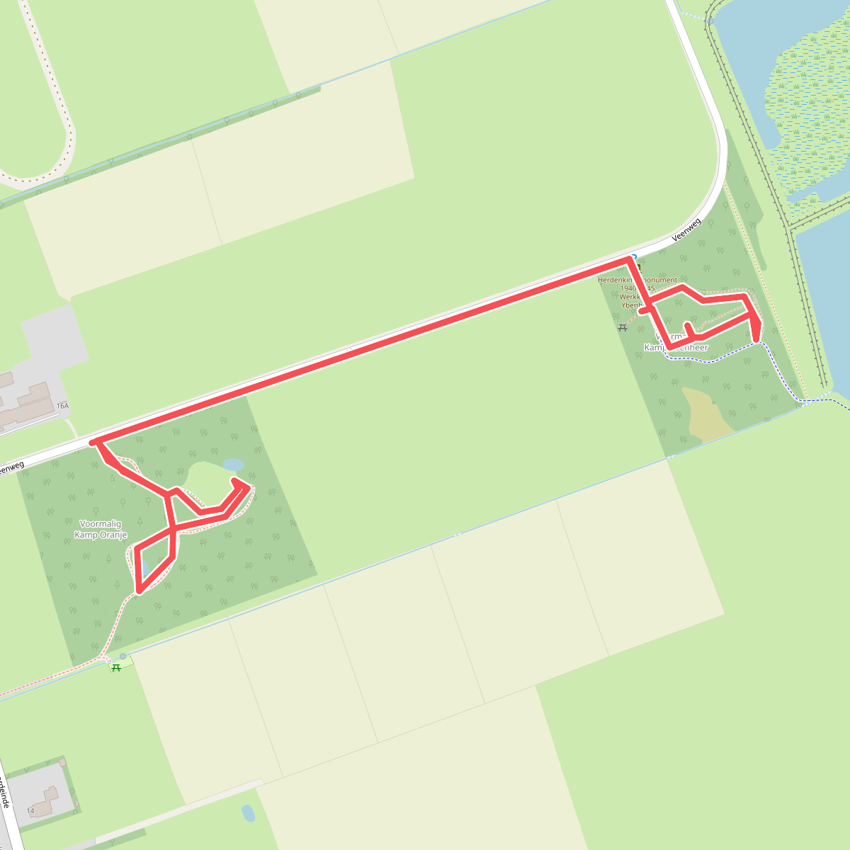 Wandelroute voormalige kampen Oranje en Ybenheer, bij Fochteloo