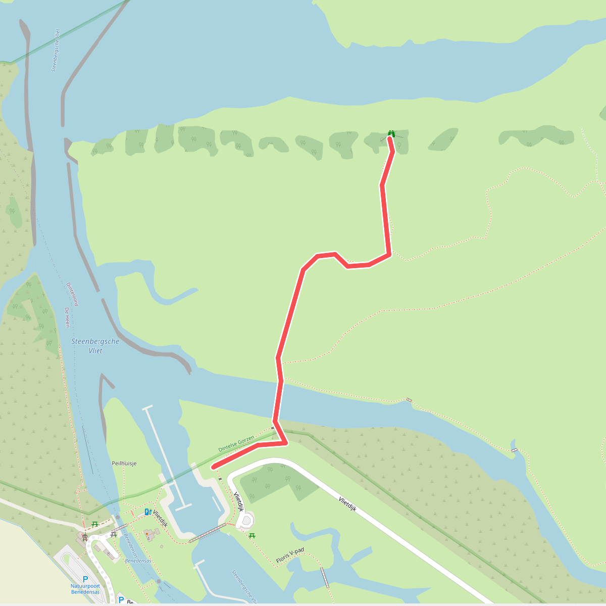 Route naar vogelkijkhut Dintelse Gorzen (1,5 km)