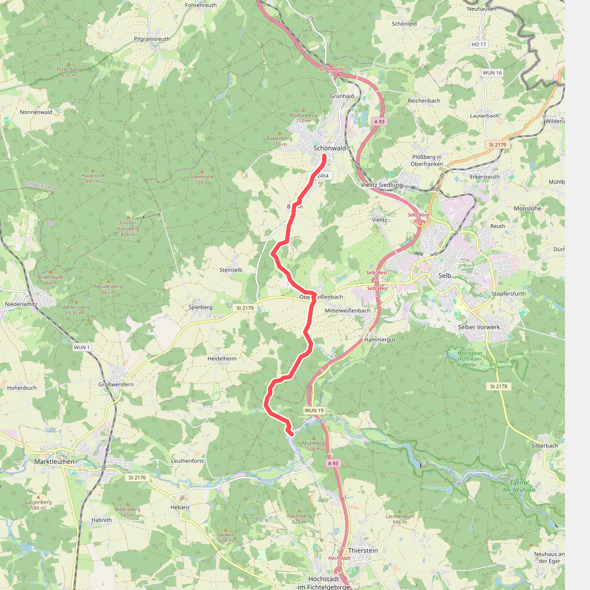 Wanderroute Schönwald-Schwarzenhammer
