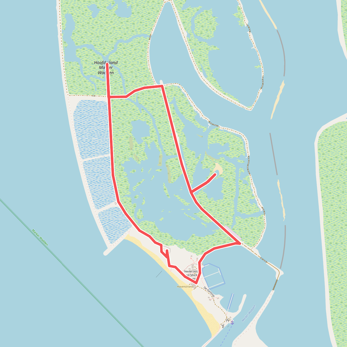 Vogelvluchtroute op Marker Wadden
