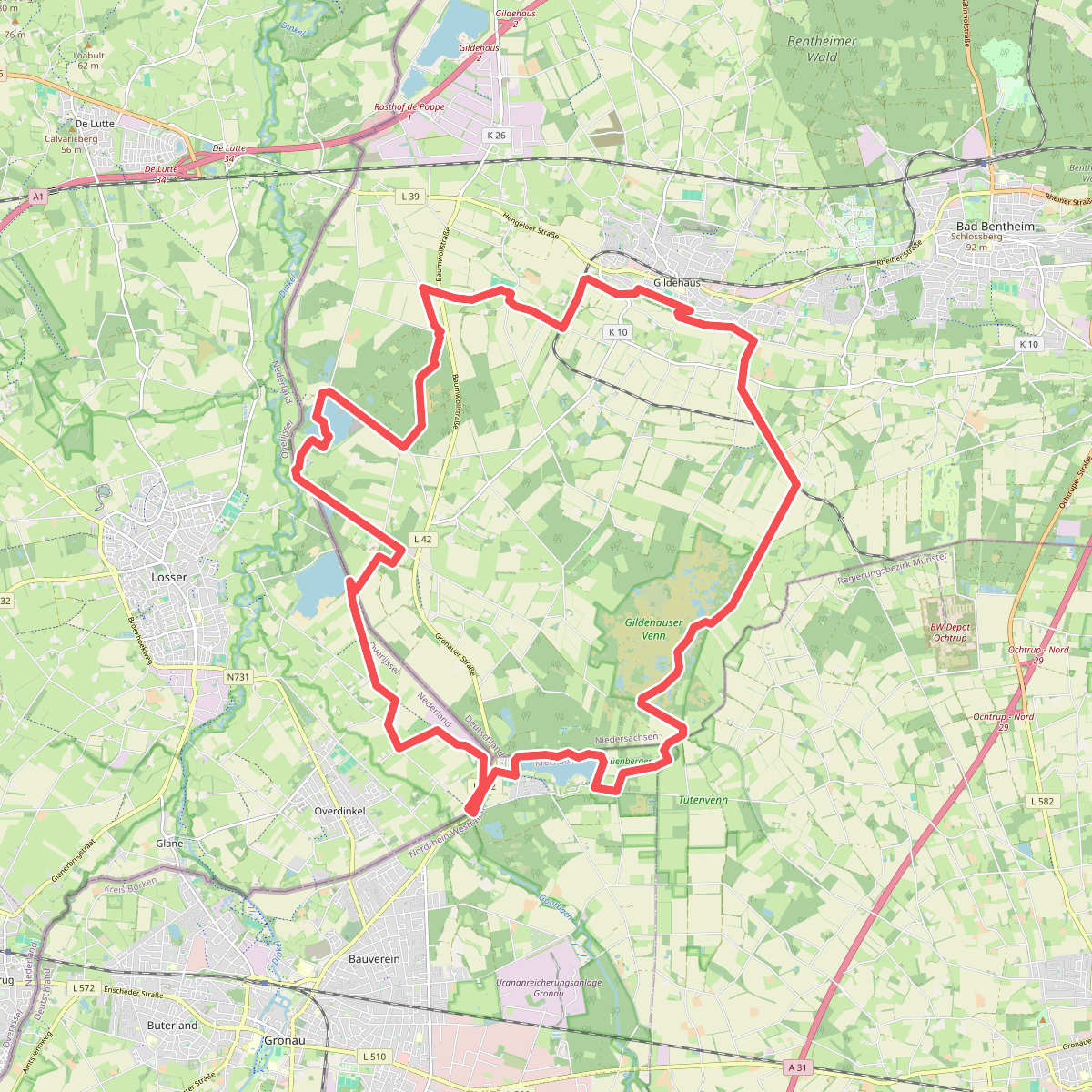 WNW Twente -Bardel/Driland/Gildehaus - rode route