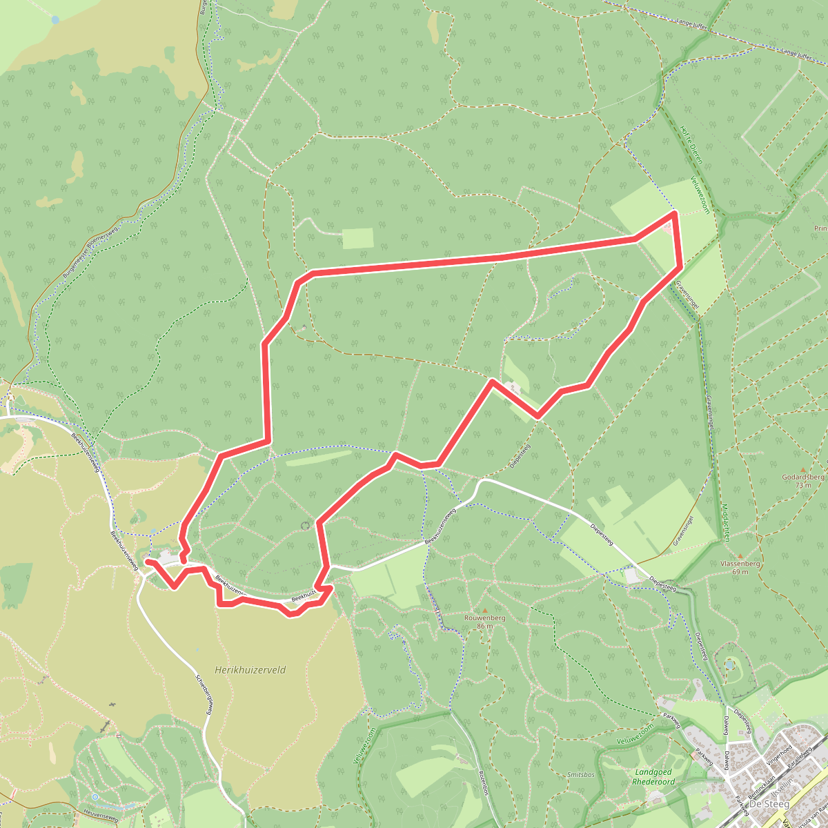 Wandelroute Posbank Carolinahoeve Veluwezoom