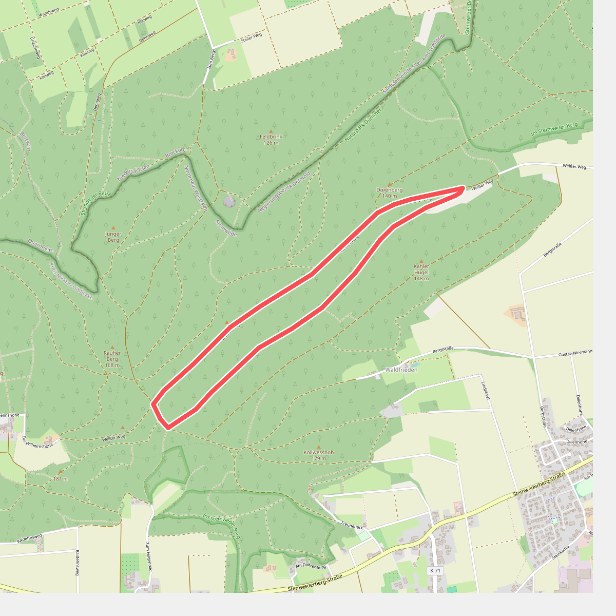 Blau gestrichelte Route - Stemweder Berg
