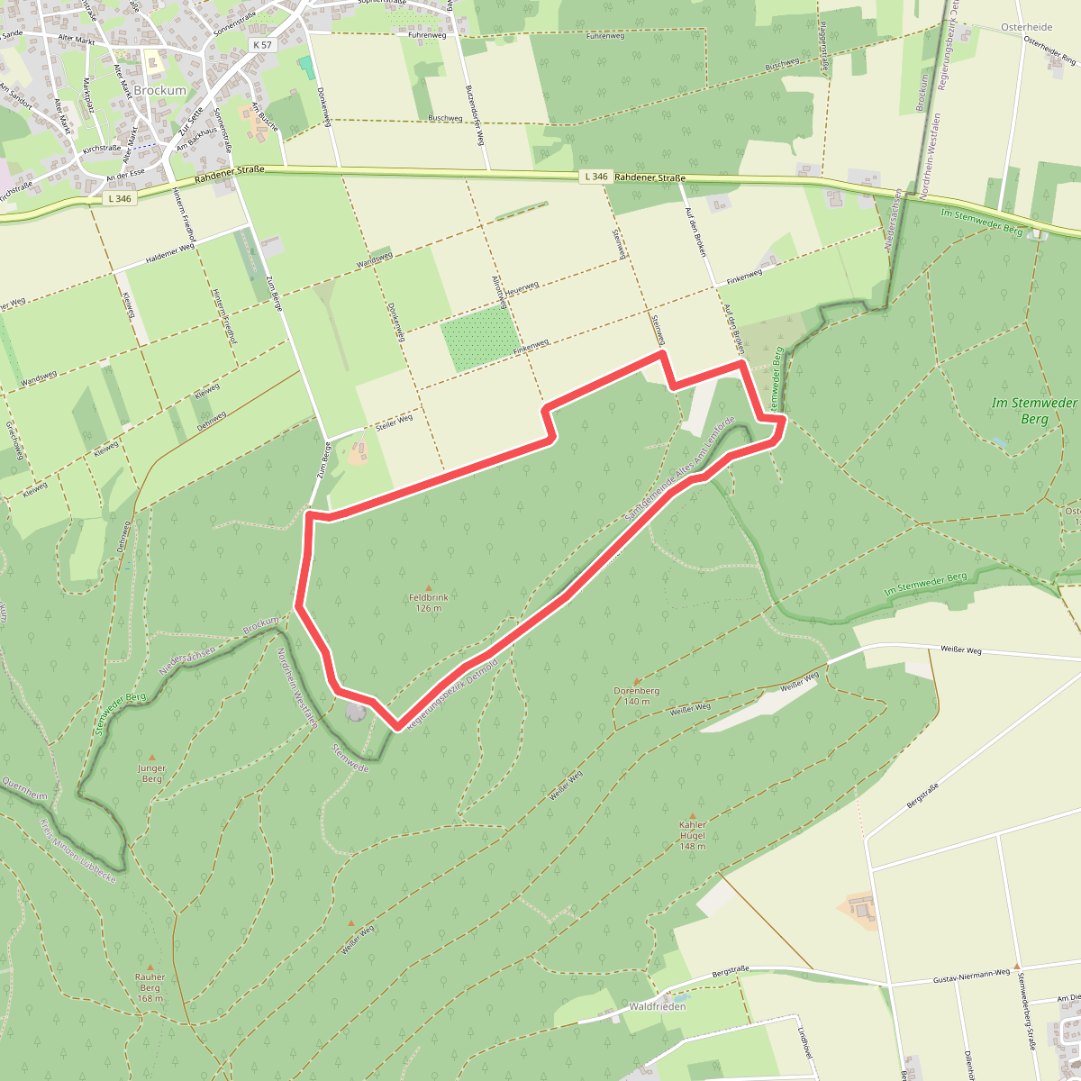 Lila gestrichelte Route - Stemweder Berg