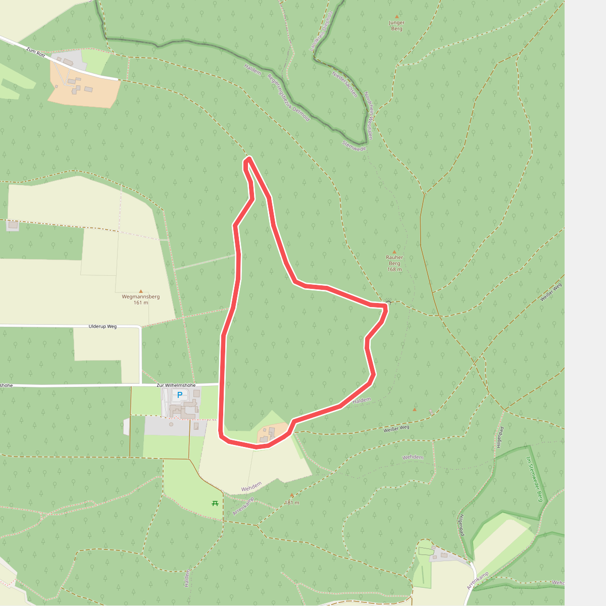 Orange gestrichelte Route - Stemweder Berg