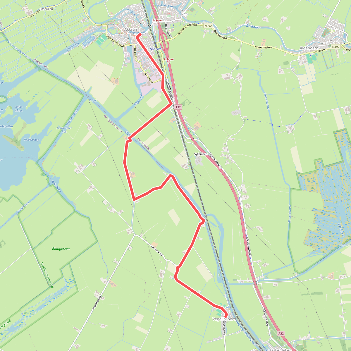 Wandelroute Vegelinsoord - Akkrum met pontje