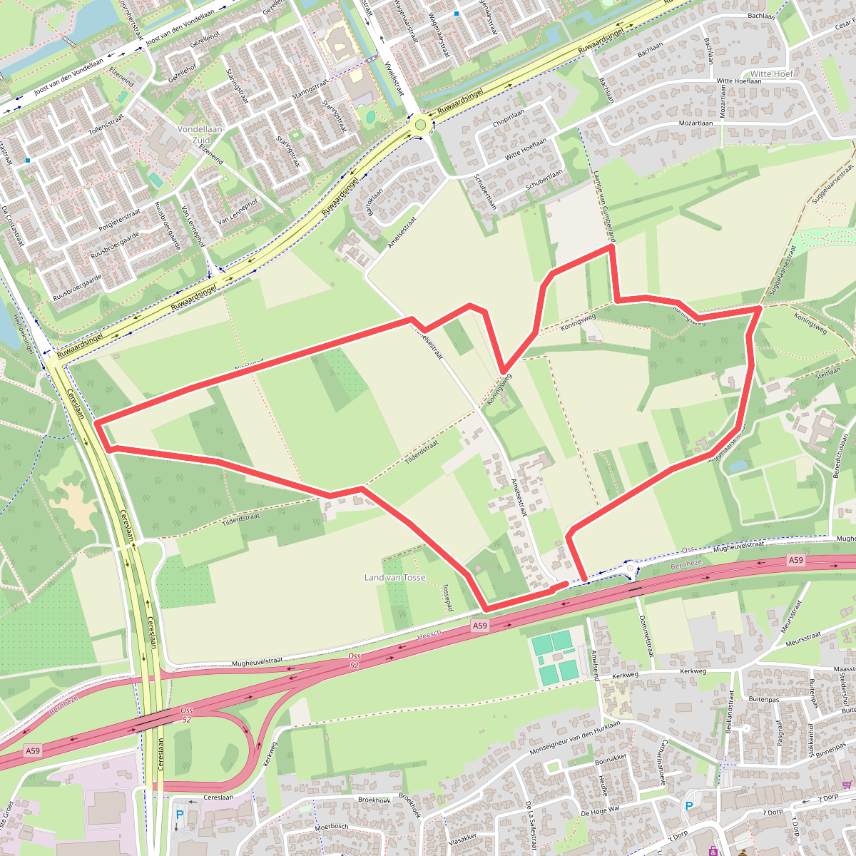 Knooppunt route landerij van tosse