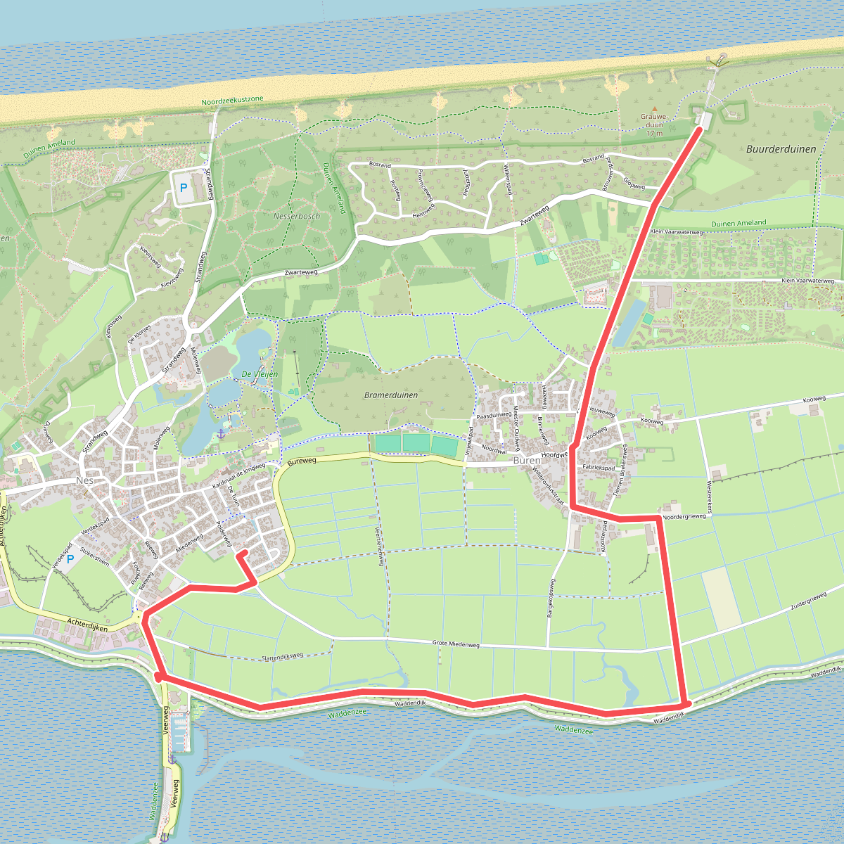 Buren/molenplaat Nes via Wad