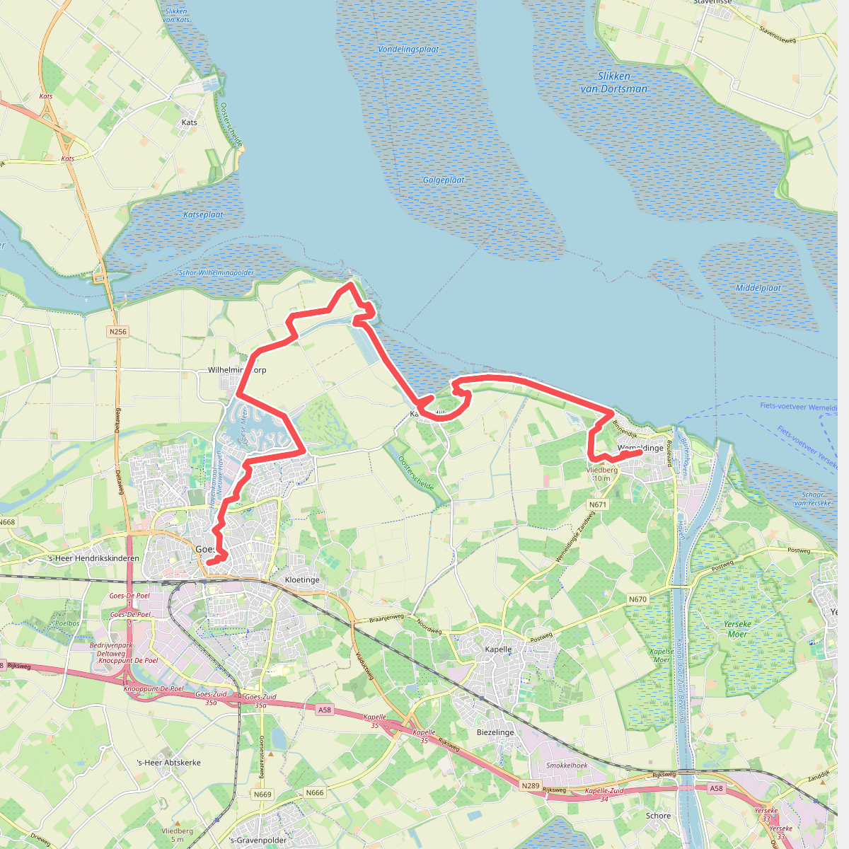 Wemeldinge - Goes · Oosterscheldepad etappe 16