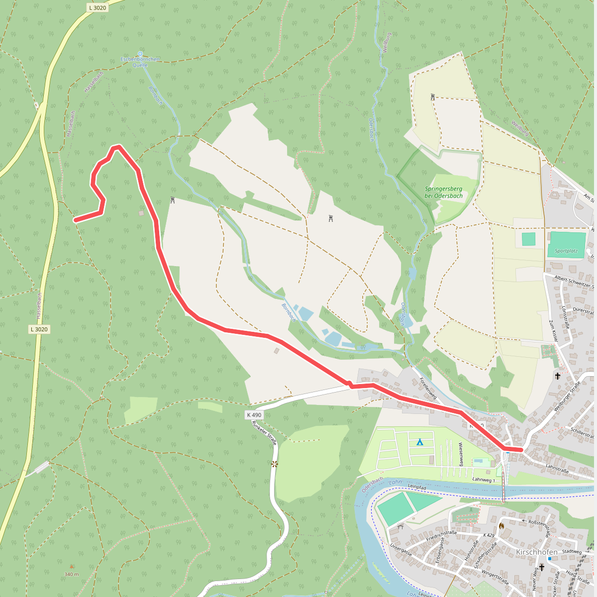 Zugangsweg zum Lahnwanderweg (vom Dorfplatz Odersbach)