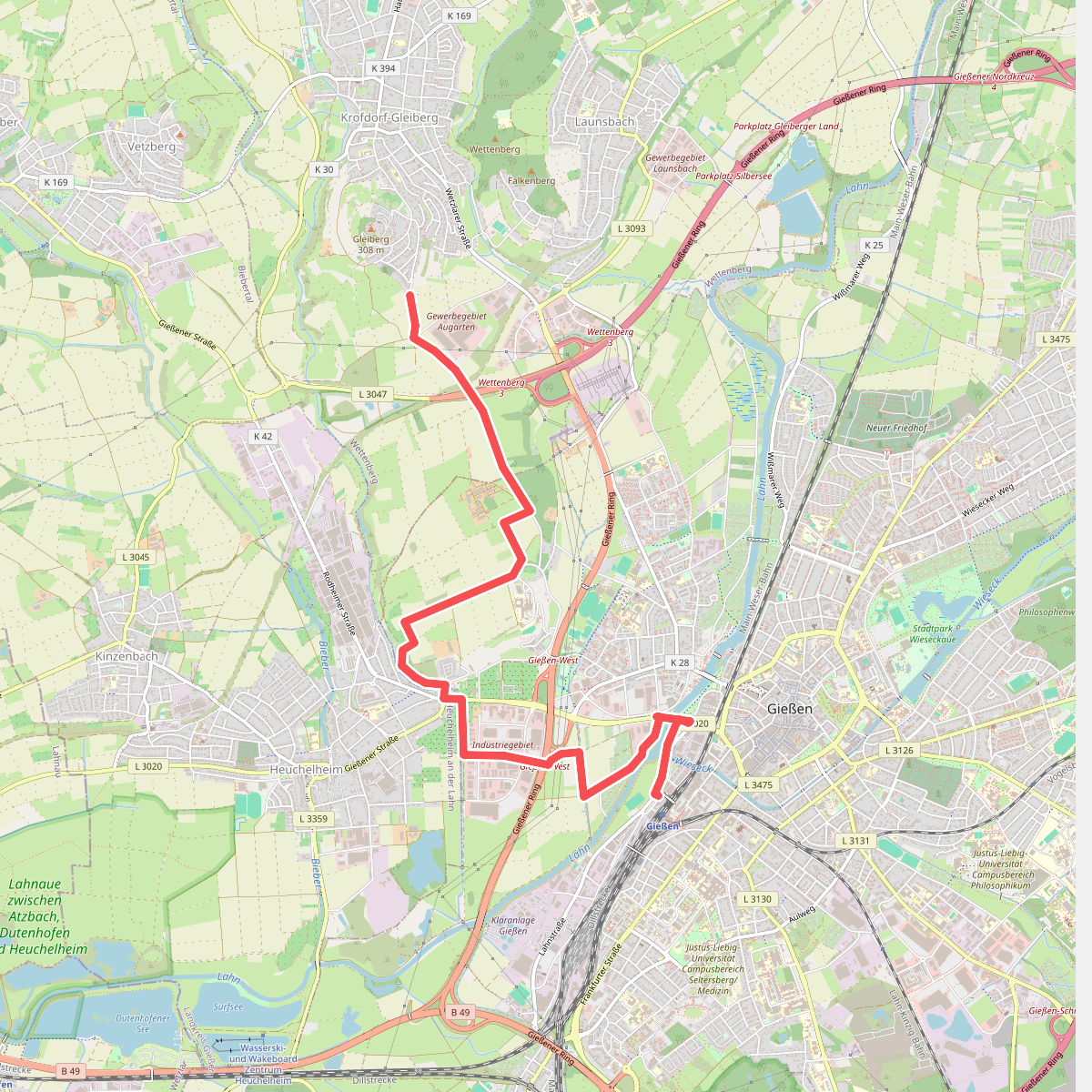 Zugangsweg zum Lahnwanderweg (ab Hbf Gießen)