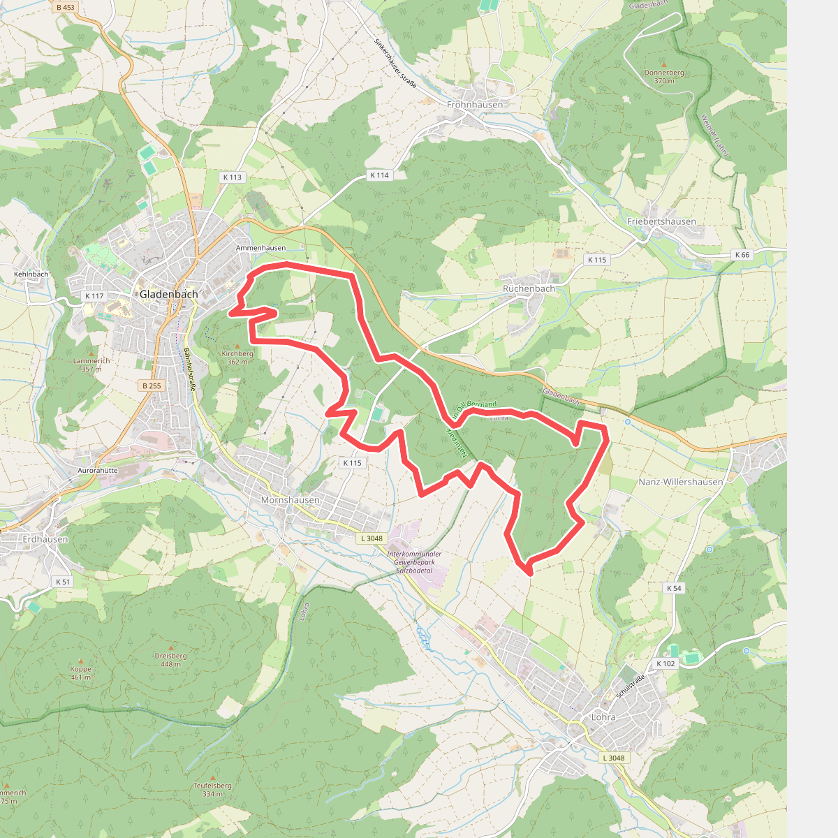 [G8] - Rg. Ammenhsn. – Hoor – Wüsteburg – Nanzhäuser Heide – Rg. Lohra – Rg. Mornshsn. – Kirchberg
