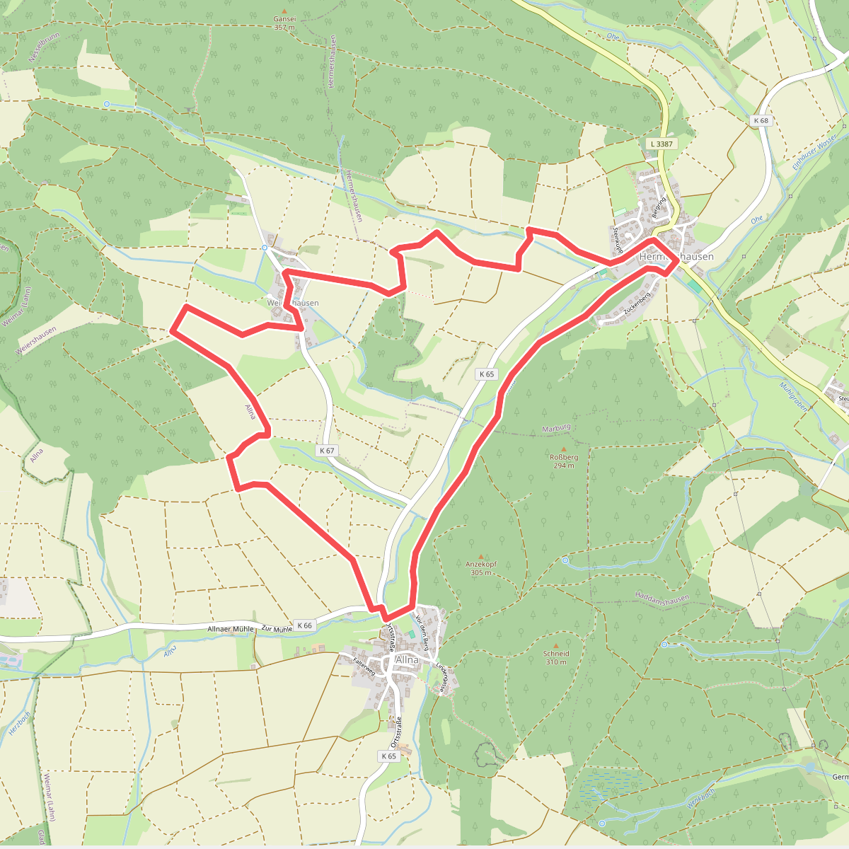 [W4] Ortsrundweg Weiershausen - Allna - Weiershausen