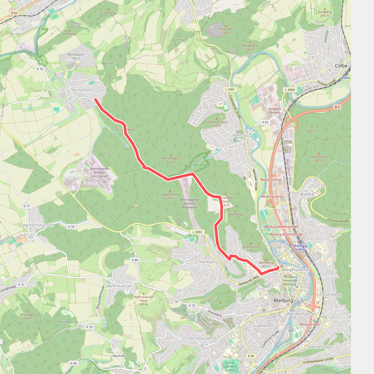 [C3] - Wanderweg des Verkehrs- und Verschönerungsvereins Marburg - Elisabethkirche - Michelbach