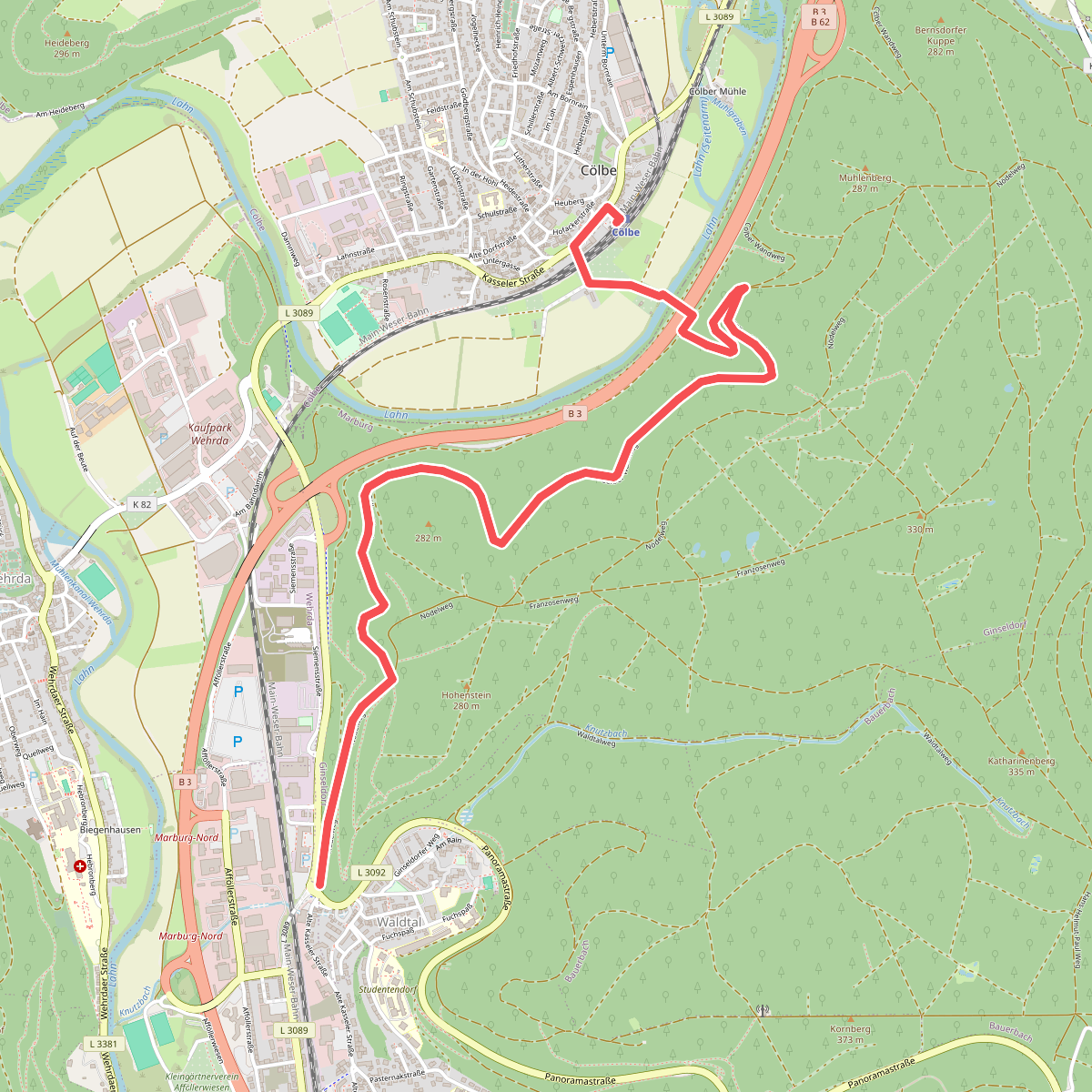 [A2] - Wanderweg des Verkehrs- und Verschönerungsvereins Marburg - Marburg-Waldtal - Cölbe