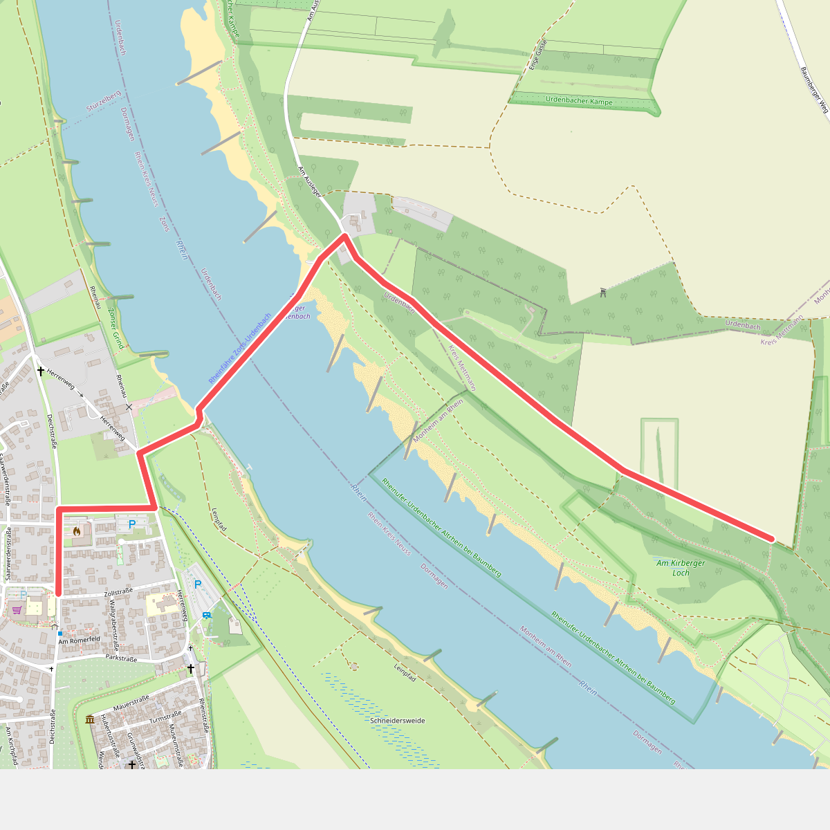 Neanderlandsteig Zuweg Rheinfähre Zons