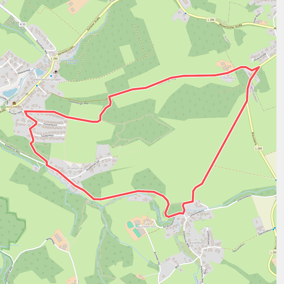 [△] Rundweg offenes Dreieck Wanderparkplatz Asselborner Mühle