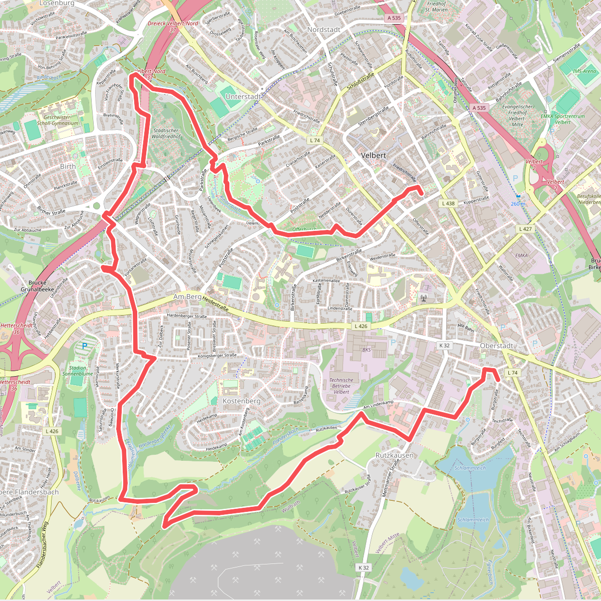 Doppelbalken Wanderweg Velbert - Basterteich