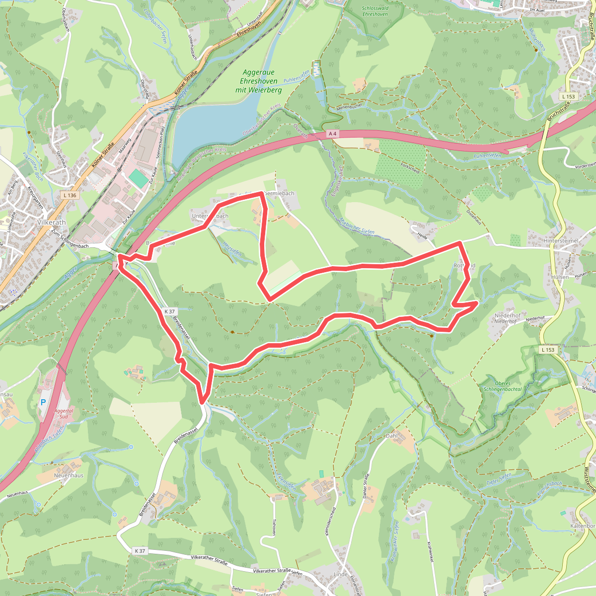 Overath-Vilkerath Rundweg A4 Entdeckertour romantisches Schlingenbach