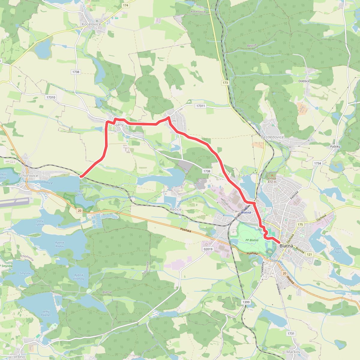 [M] Dolejší rybník - Blatná (náměstí)