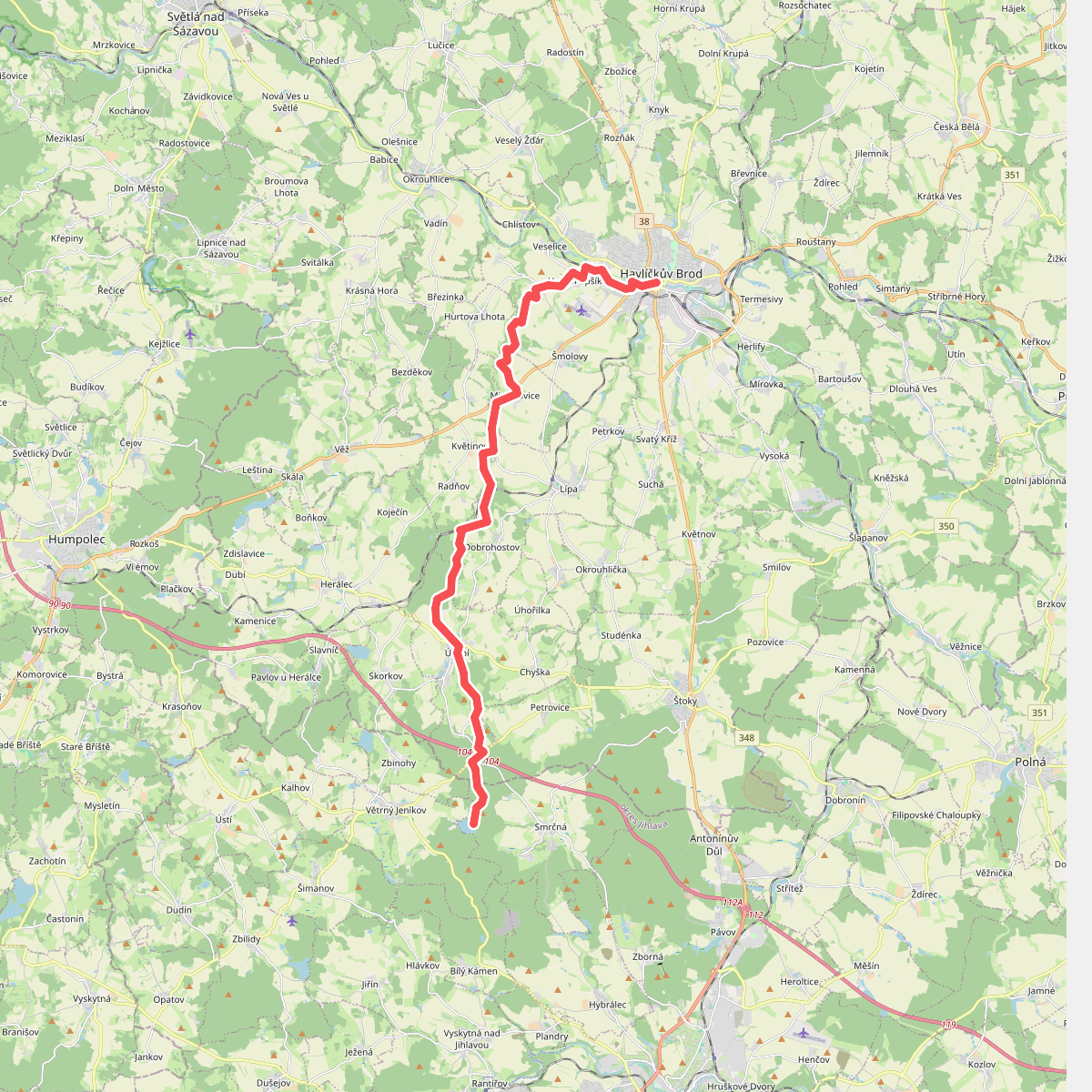 [M] Černý rybník - Úsobí - Poděbaby - Papšíkov - Havlíčkův Brod