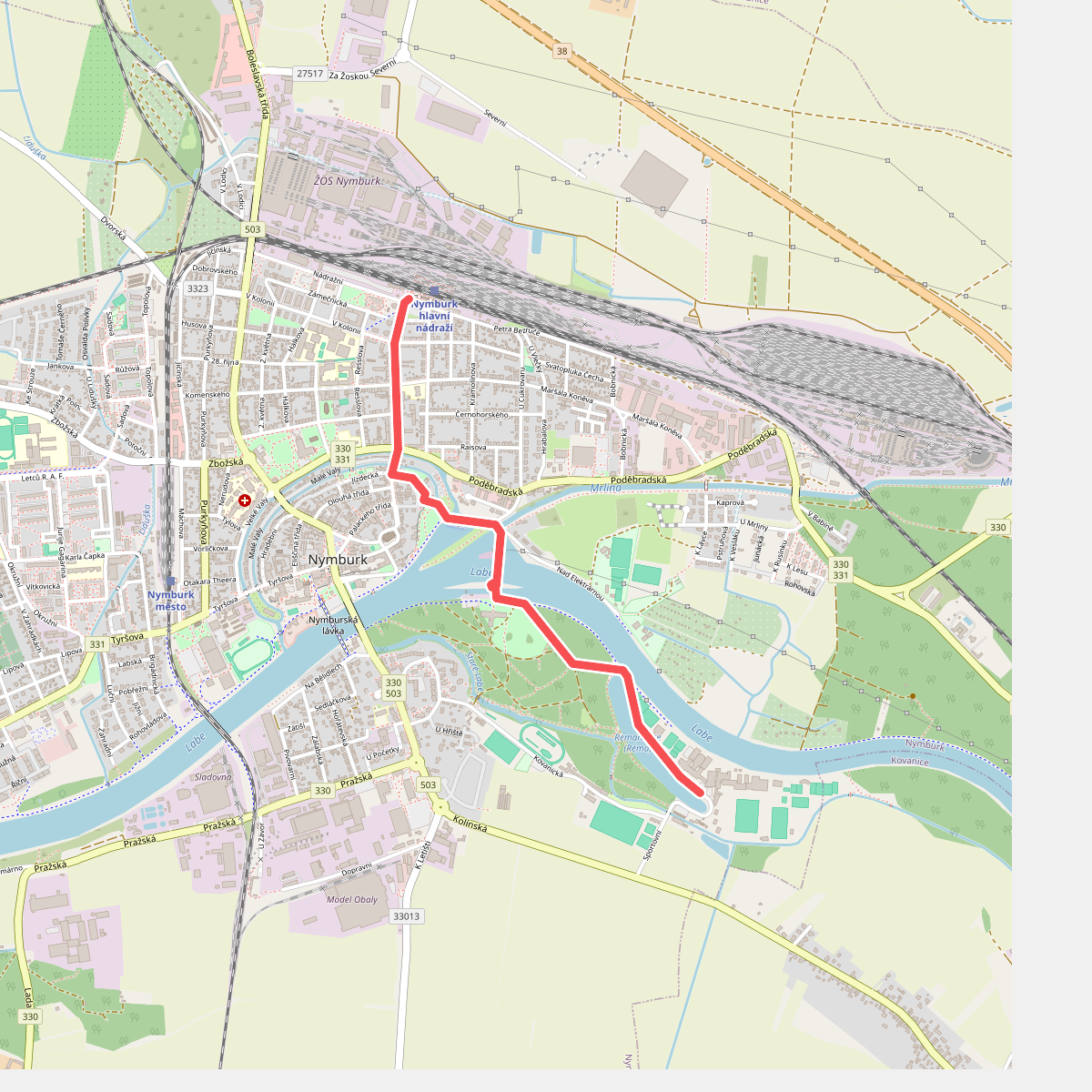 [Ž] Nymburk, žst - Nymburk, sportovní areál
