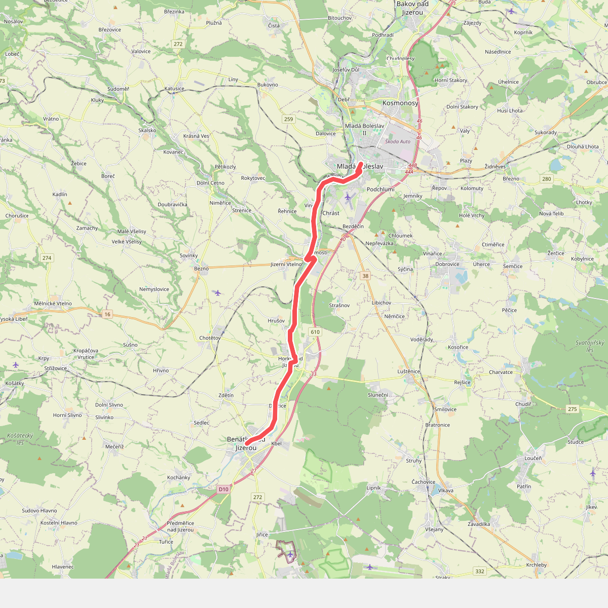 Svatojakubská cesta, Žitavská trasa, Mladá Boleslav - Benátky nad Jizerou