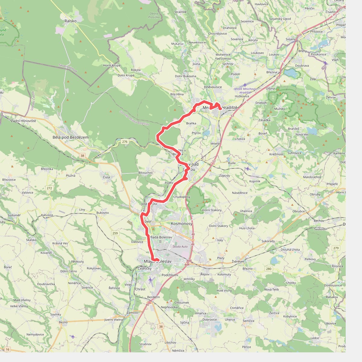 Svatojakubská cesta, Žitavská trasa, Mnichovo Hradiště - Mladá Boleslav