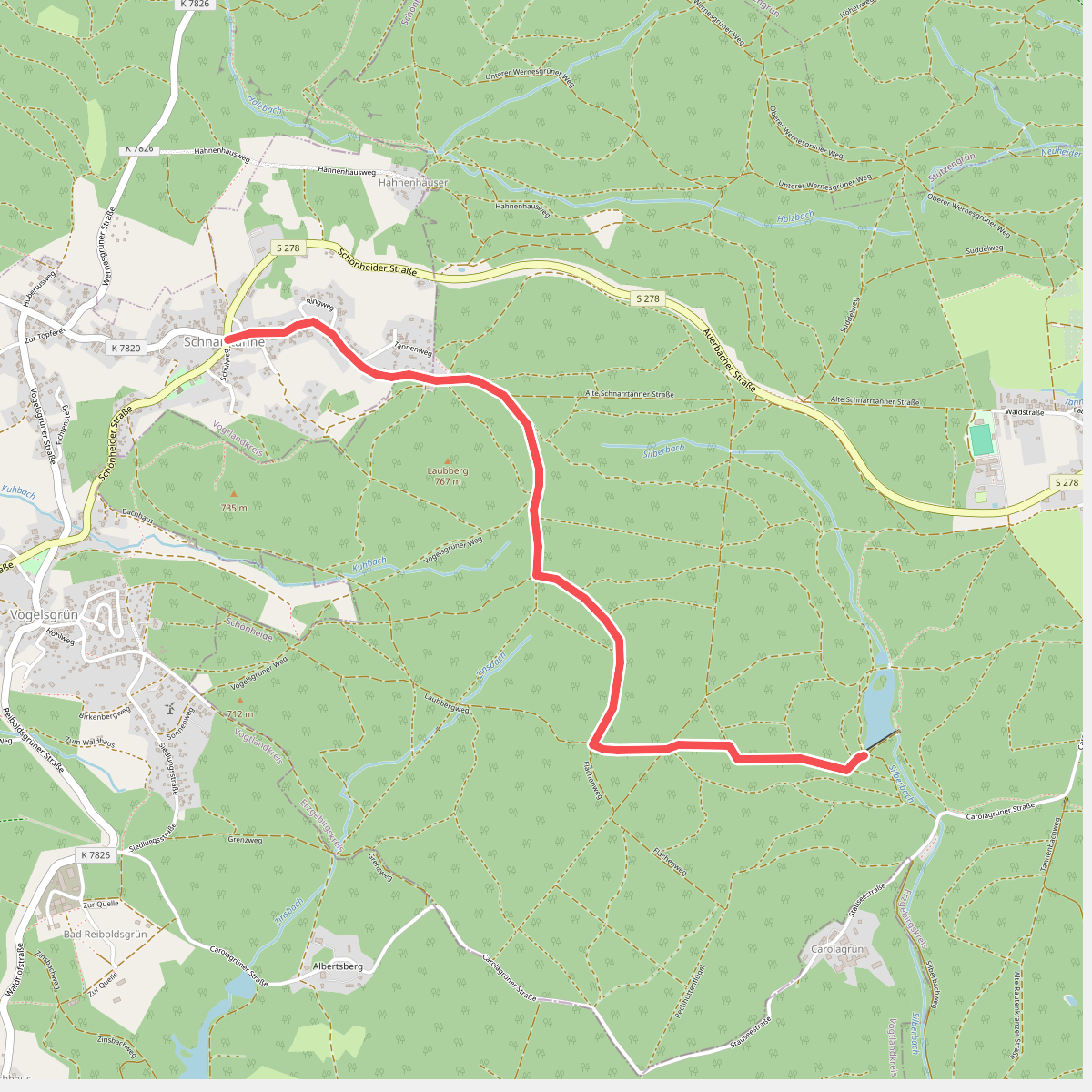 gelb mit Teilstück Vogtland-Panorama-Weg Carolagrün