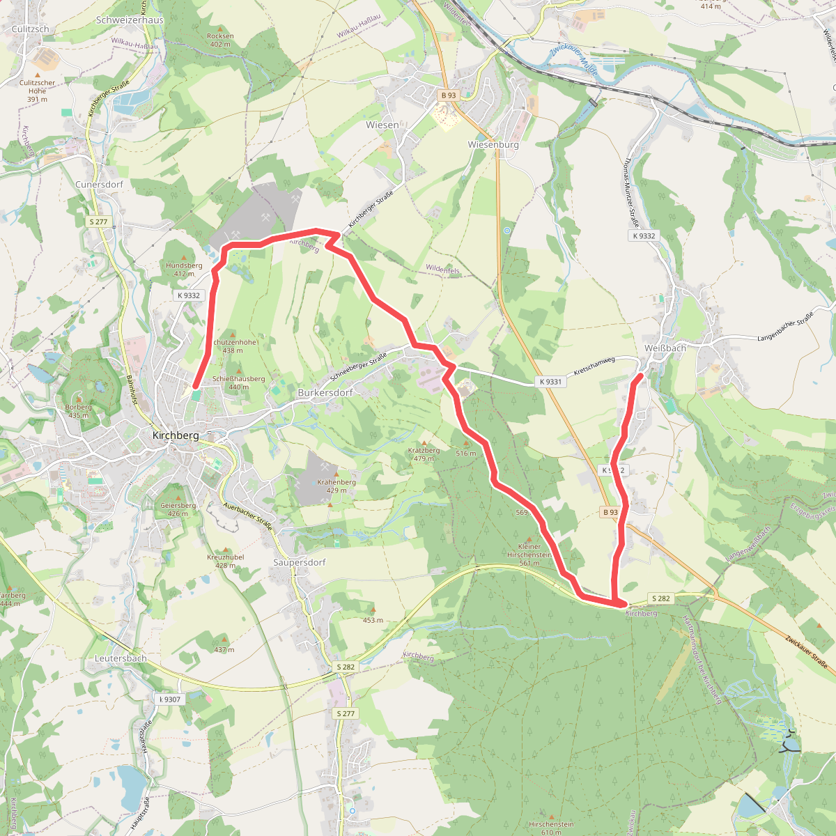 Ww. Kirchberg - Burkersdorf - Weißbach (gelb)