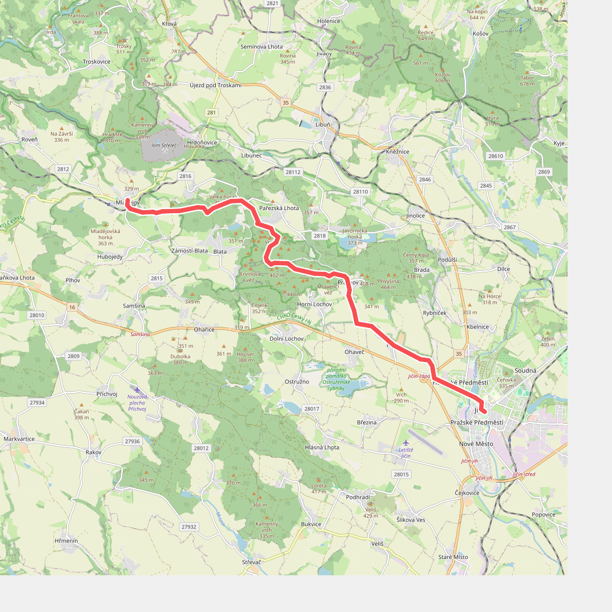[Č] Jičín – Mladějov (red trail)