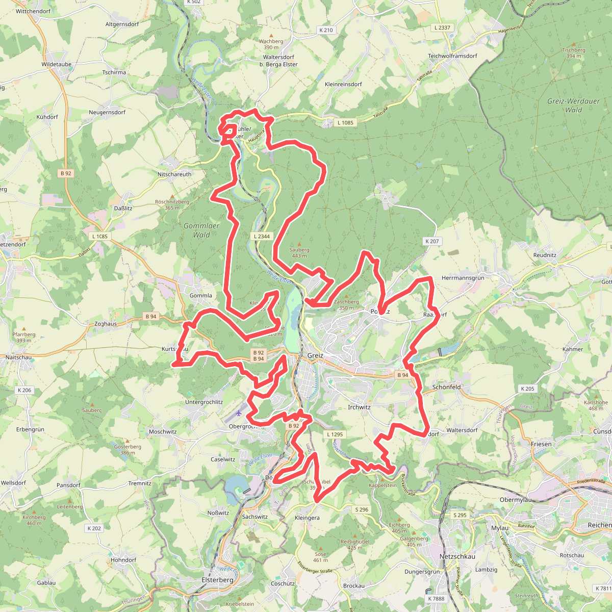 Rundweg roter Punkt um Greiz