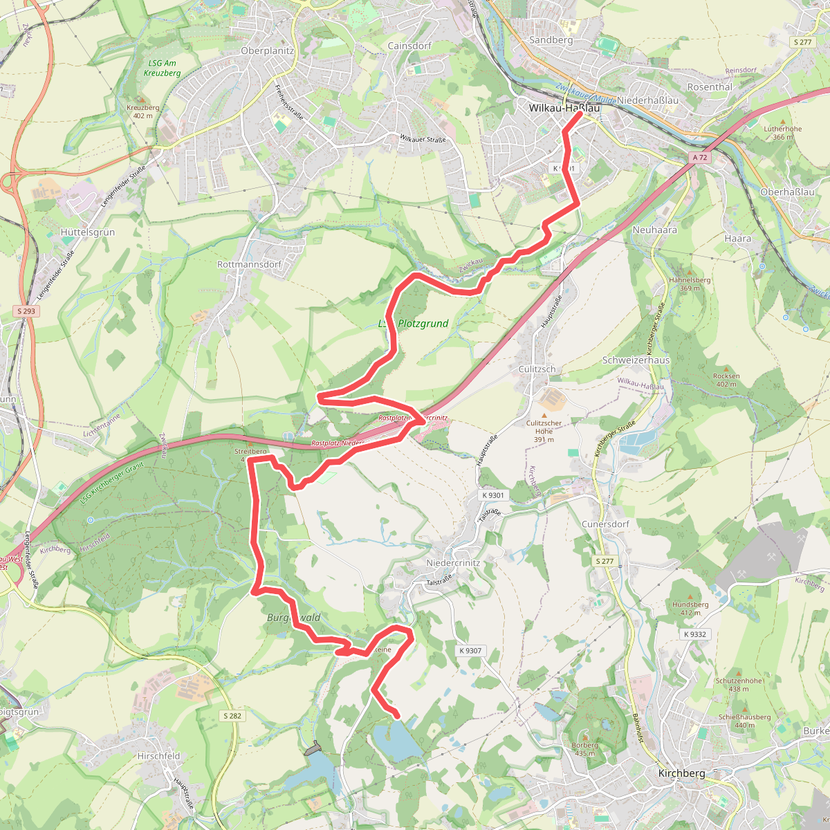 Wanderweg Wilkau-Haßlau – Quarksteine – Niedercrinitz – Filzteich (gelb)
