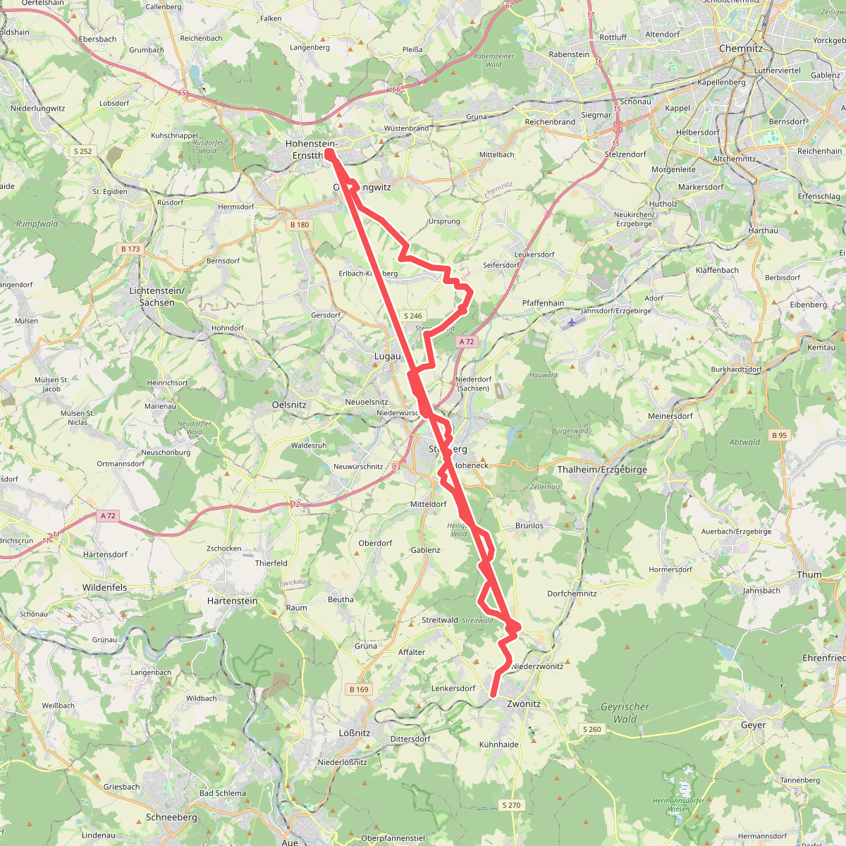Ww Zwönitz-Hohenstein-Ernstthal, Markierung z.T. mangelhaft