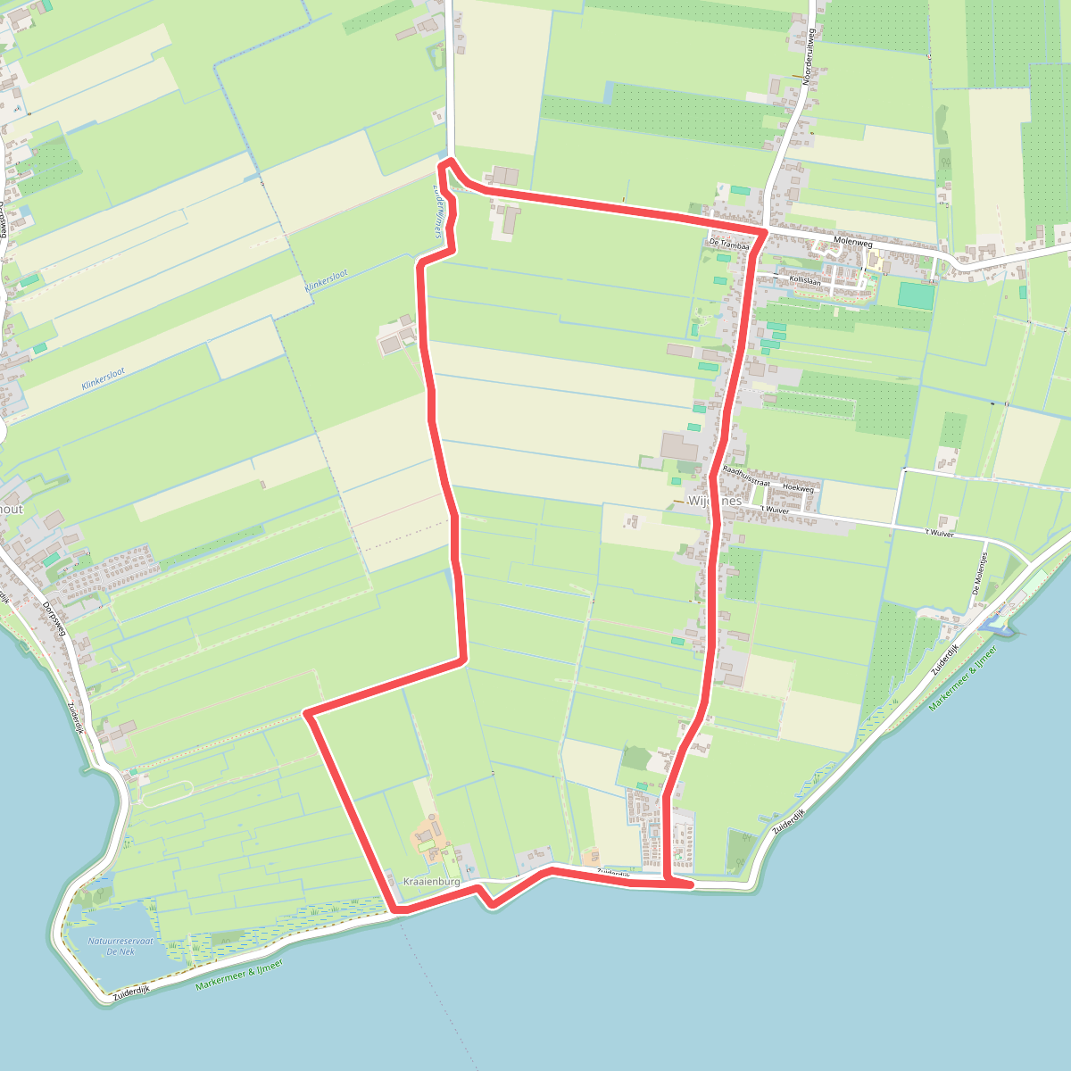 Driebanroute (geel) vanaf startpunt Wijdenes