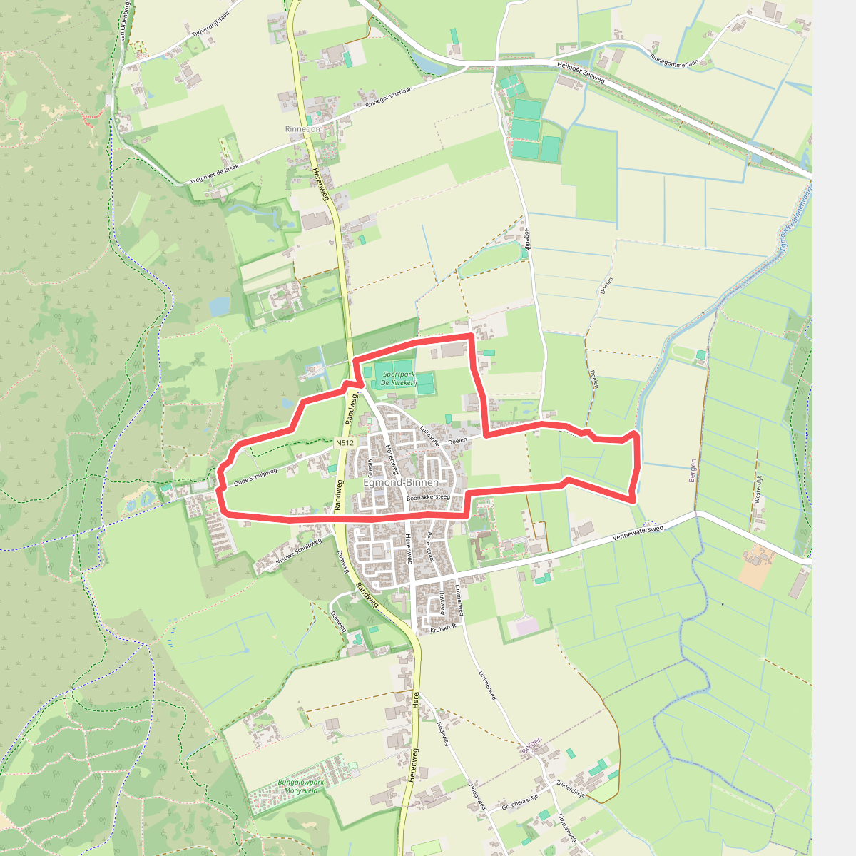 Groene route vanaf startpunt Abdijlaan
